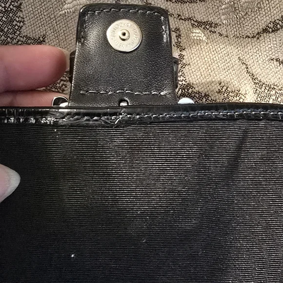 Coach Purse Black Signature Canvas Crossbody Bag Leather Trim Silver Tone Accent - Picture 7 of 11